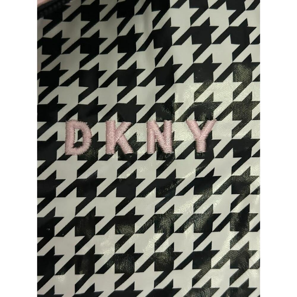 DKNY Girls Black White Houndstooth Hooded Rain Jacket Size 6 Kids Coat Zip - Picture 5 of 8